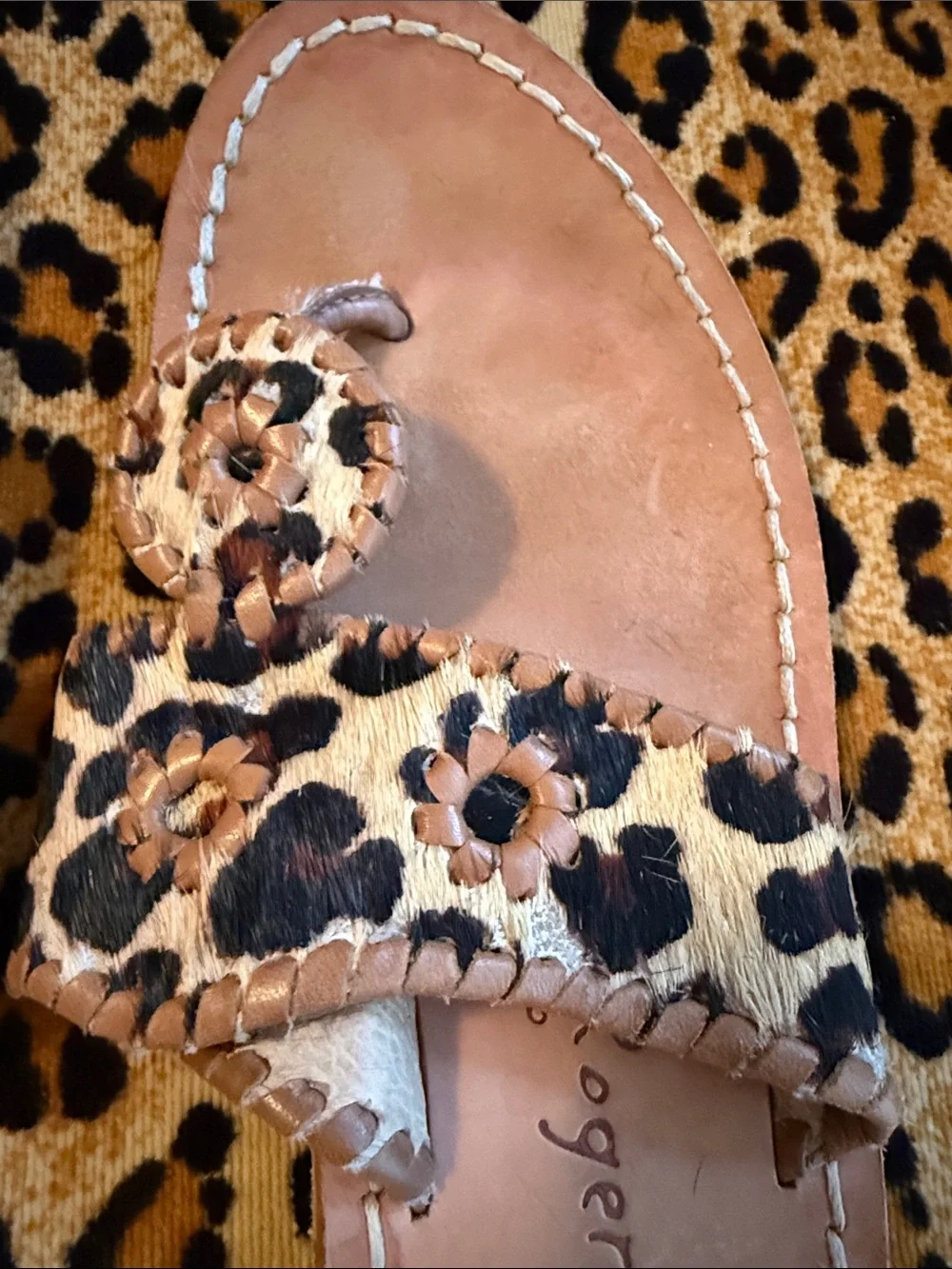 Jack Rogers Leopard-Print Haircalf Tan Leather Sandals